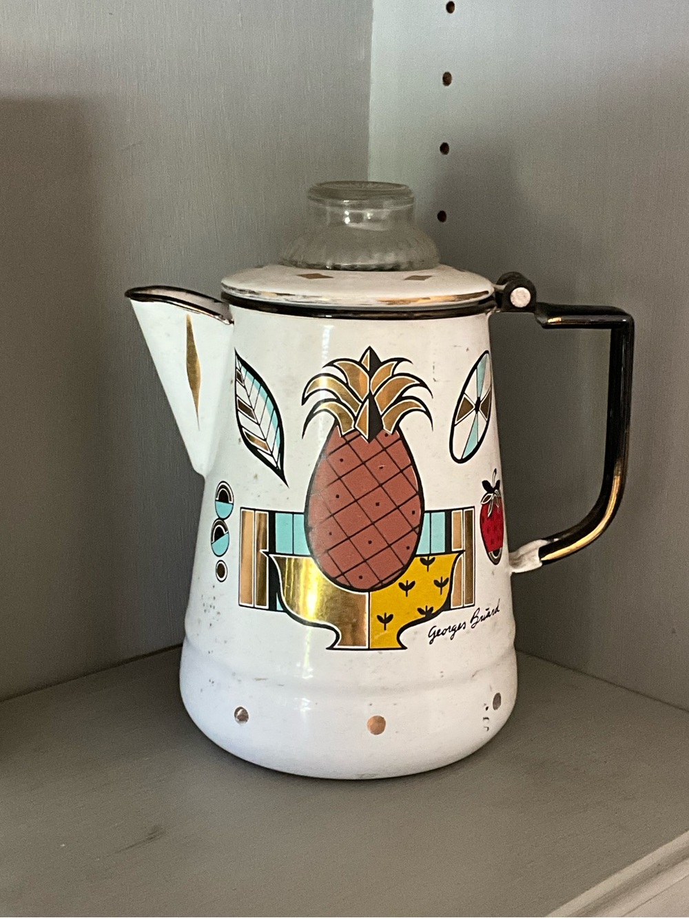 Vintage Georges Briard Enamelware Coffee Percolator